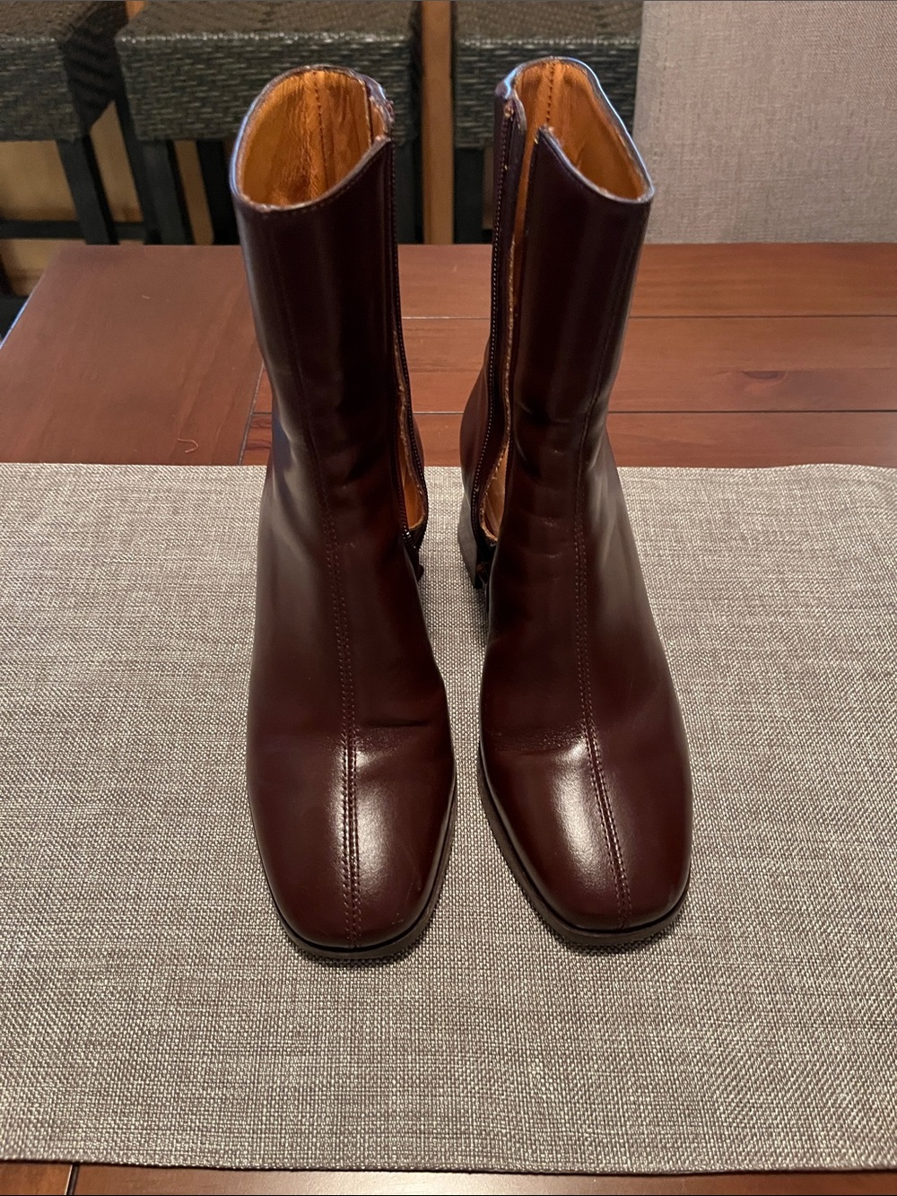 Womens Brown Leather Mid-Calf Zip Boots